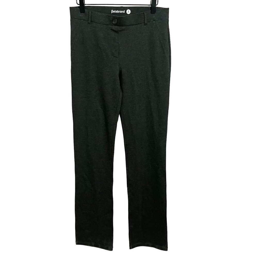 Beta Brand Straight Leg Pants Dark Gray Women Size Medium Long Pull On stretch